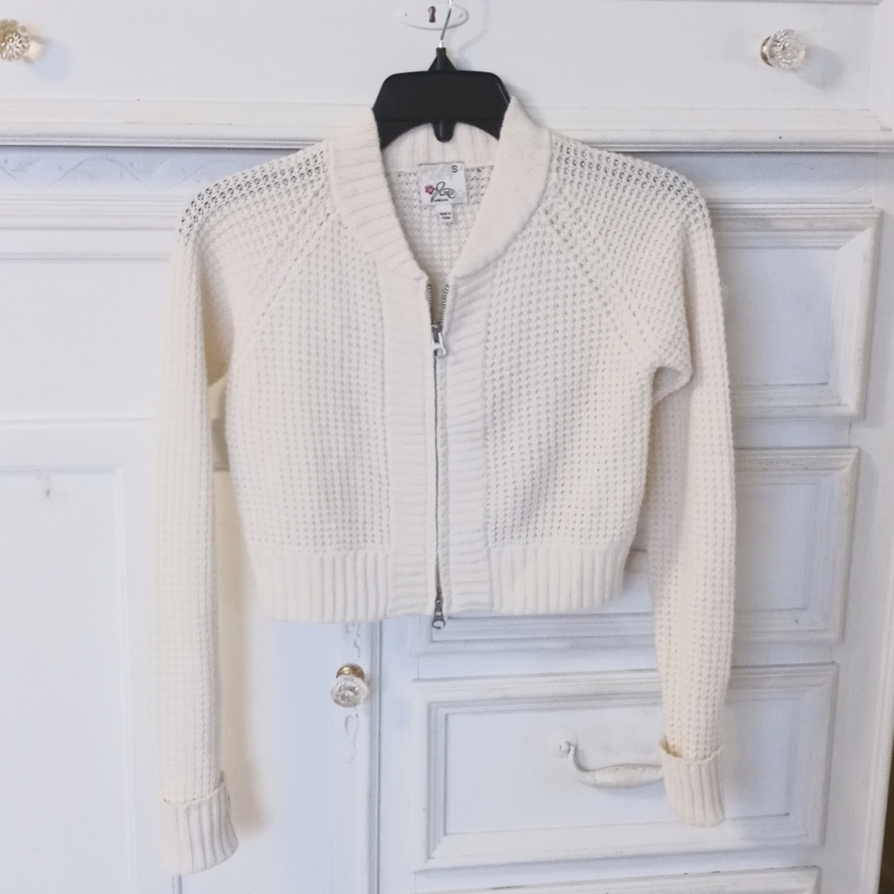 Joie California size small ladies zipper up merino wool cashmere cardigan, cream